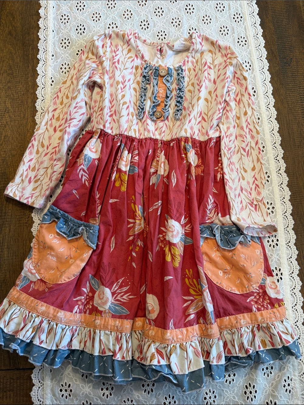 Cheeky Plum Girls Floral Long-Sleeve Tiered Dress Fall